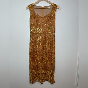 Dress the Population Orange Gold Knee Length Sequin Dress Small